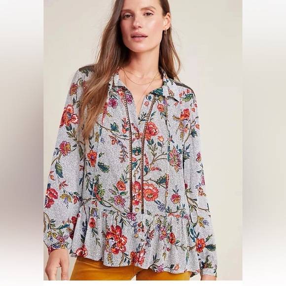 Mauve Anthropology Tops - Anthropology Floral Blouse Top Size 14 Women’s New Condition Beautiful